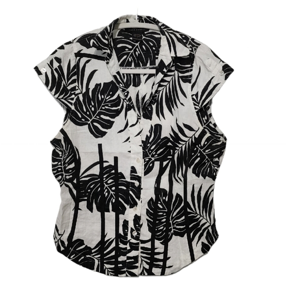 Anne Carson Tops - Hawaiian Tropical Vacation Deep V Top 100% Linen Sz L